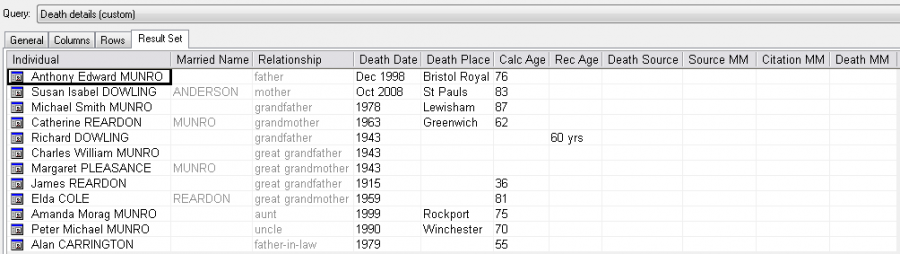 image of death details query screen