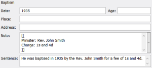 Baptism labelled Note meta-fields